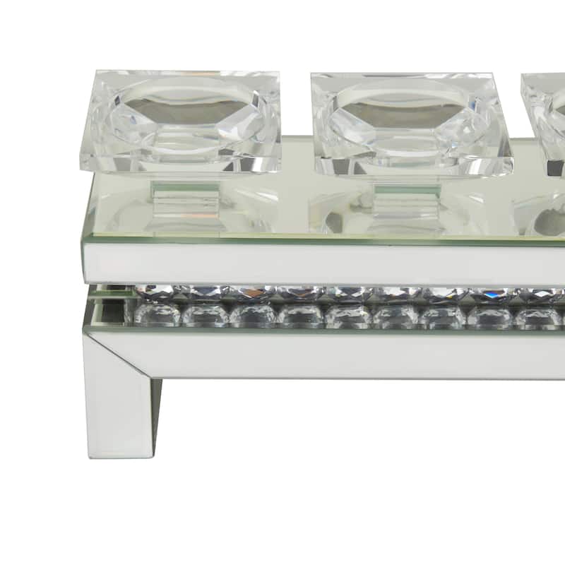 Wooden Pillar 5 Plate Candelabra with Mirrored Accents - Silver - Roche River Decor - 4"W x 20"L x 7"H