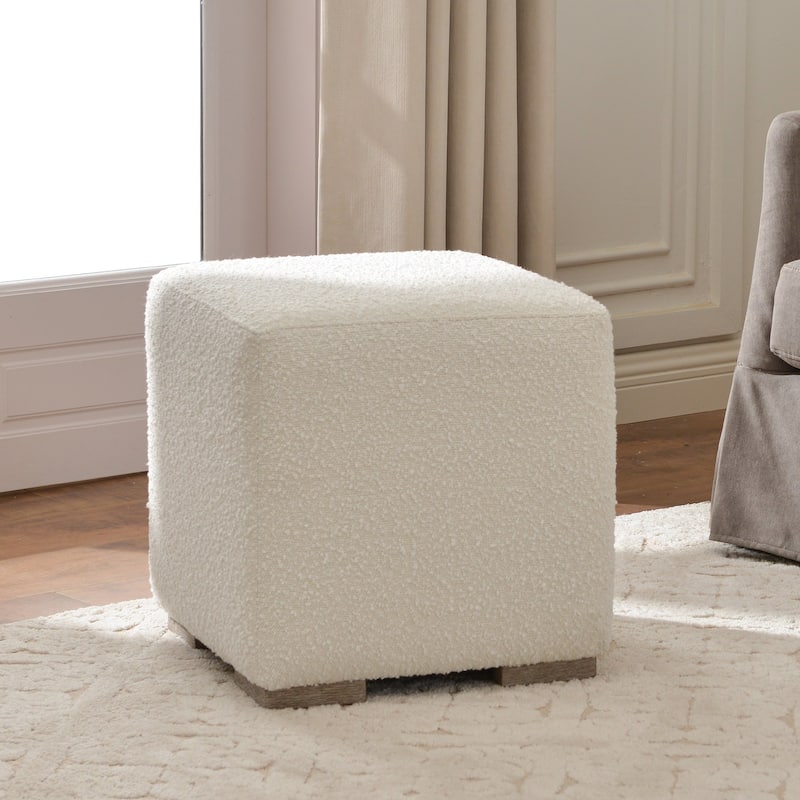 KINWELL 18.5" W Square Boucle Upholstered Ottoman Entryway Footstool