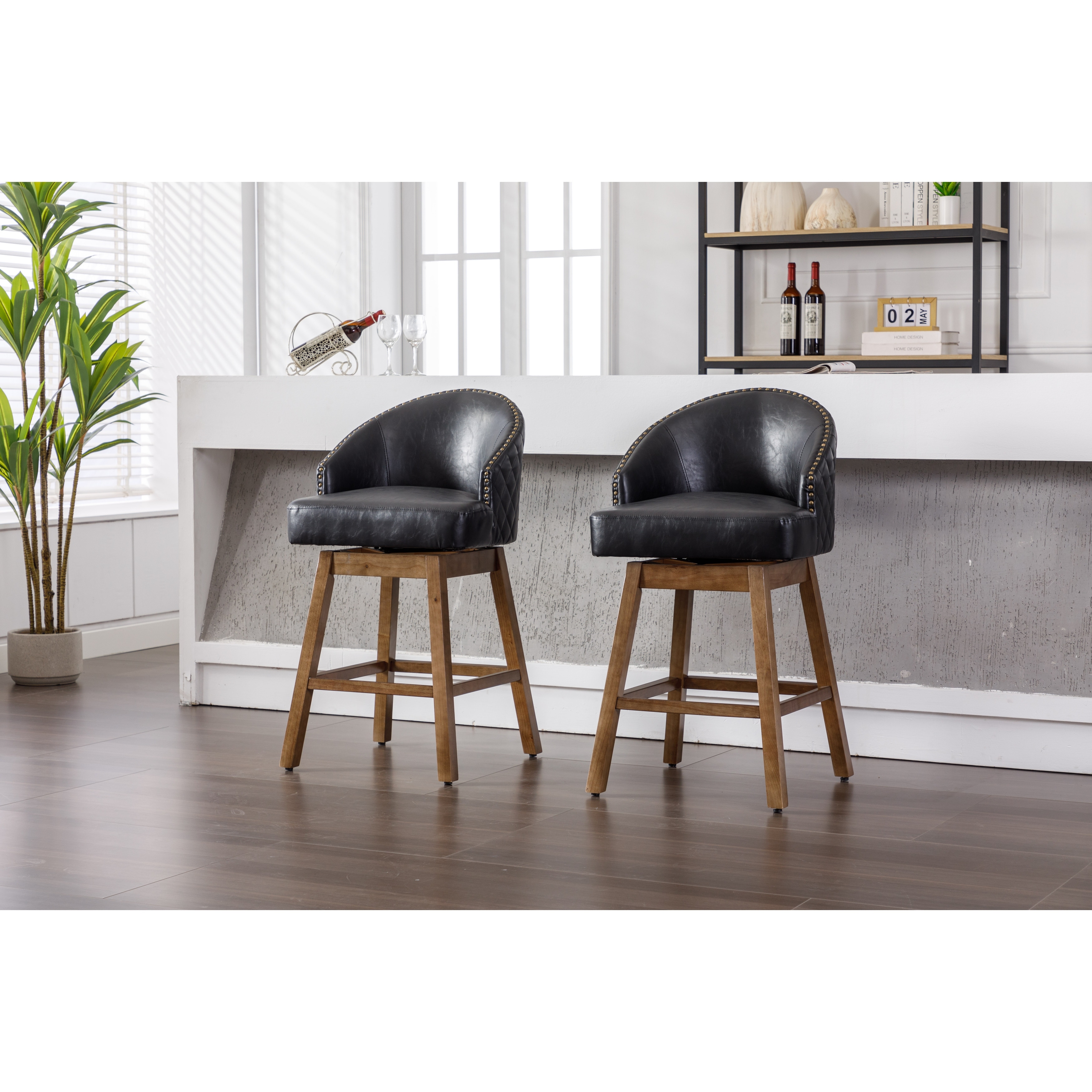 Wood and leather store swivel bar stools