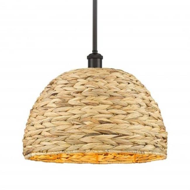 Innovations Lighting 516-1S-13-16 Woven Ratan Pendant Woven Ratan 16" - Oiled Brass