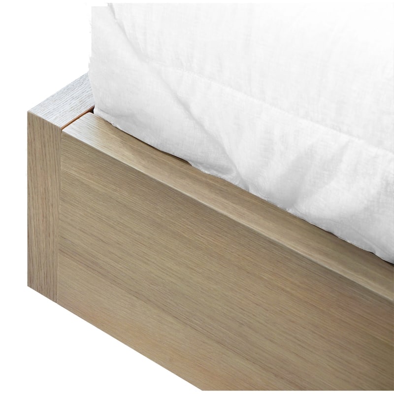 Aziel Queen Size Bed, Live Edge Headboard, Floating Side Shelves, Brown