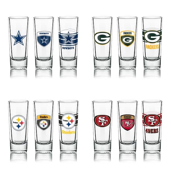 NFL Shot Glasses 6 Pack Set, Various Designs Atlanta Falcons On
