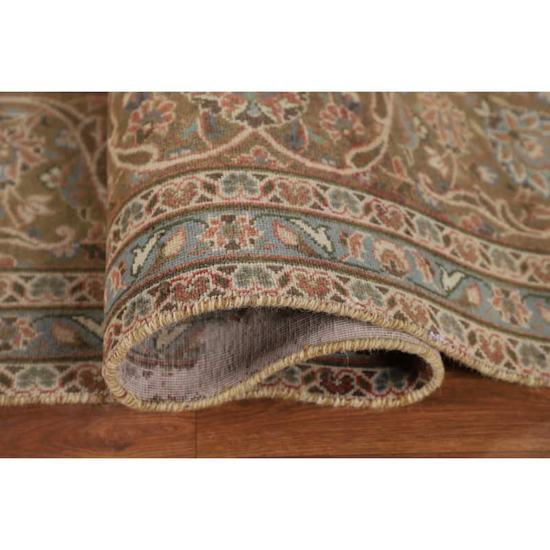 Traditional Mashad Persian Vintage Area Rug Hand-Knotted Wool Carpet - 9'7" x 13'5"