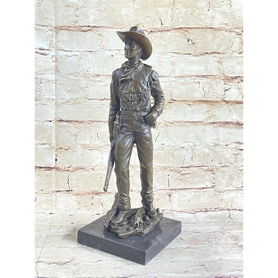 Clic Cowboy By Milo Bronze Sculpture Statue Original Marble Base Figurine Art