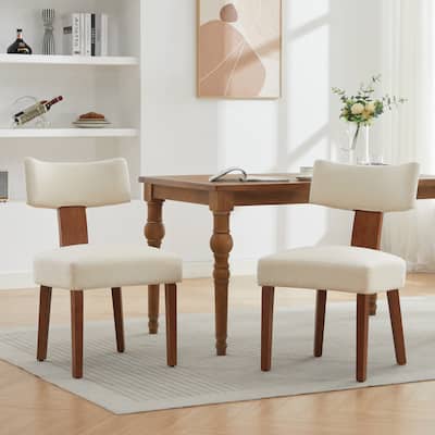 Set of 2 Linen Fabric Modern Armless Dining Chairs With Curved backrest and Solid Wooden Legs for Dining Room Living Room