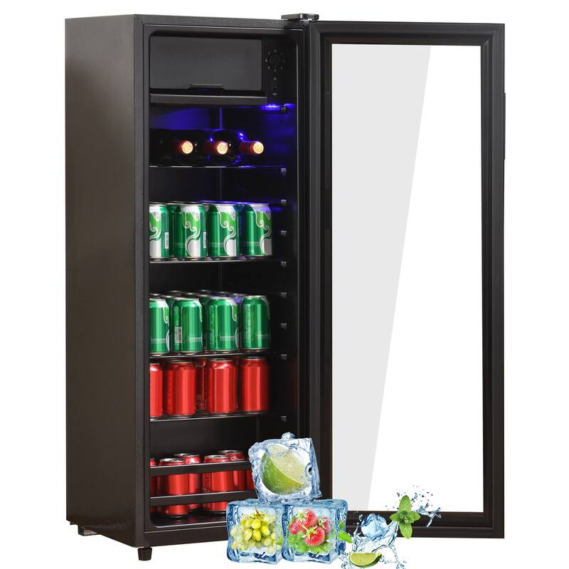 4.5 Cu.Ft Mini Fridge with Freezer, Compact Single-Door Refrigerator with LED Light - Black