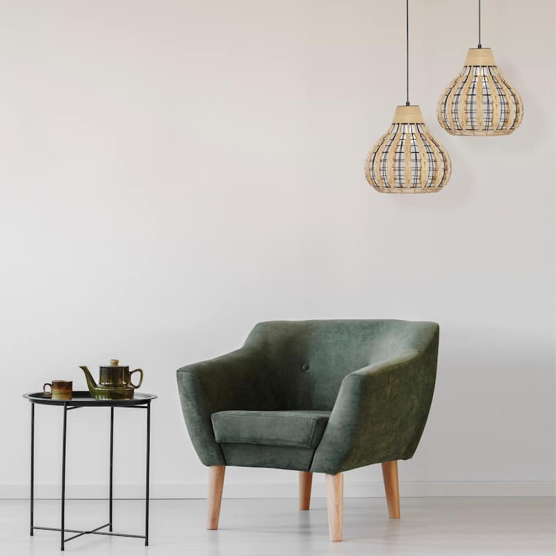 Arlo River of Goods 13-Inch Gourd Shaped Pendant Light with Natural Rattan Shade - 13" x 13" x 15/63" - 13" x 13" x 15/63"