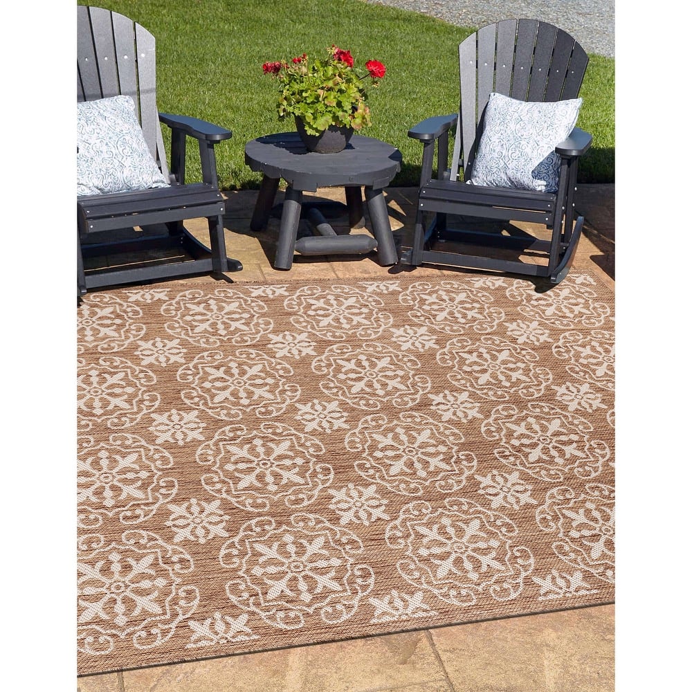 World Rug Gallery Transitional Geometric Textured Flat Weave Indoor/Outdoor Area Rug