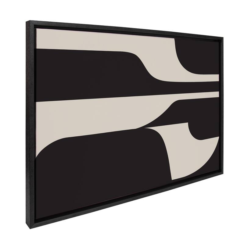 Kate and Laurel Sylvie Eye Catching Sleek Abstract 6 Black and Beige Framed Canvas by The Creative Bunch Studio