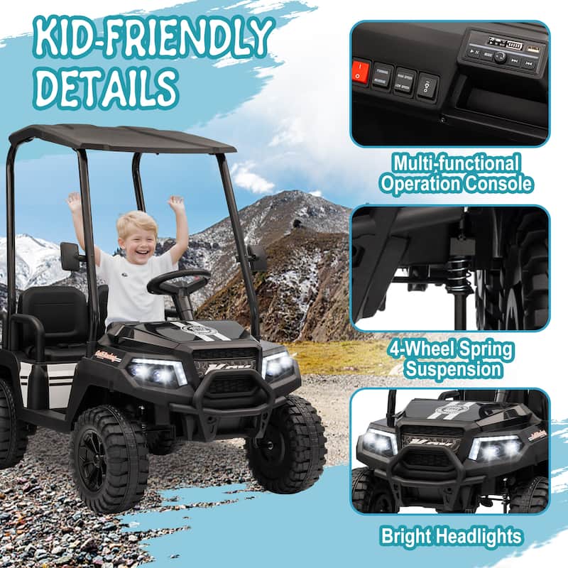 24V XL Kids Ride On Electric Truck with 4 Seats, Remote Control, Dual Motors, Suspension, Bluetooth Audio & Removable Sunshade