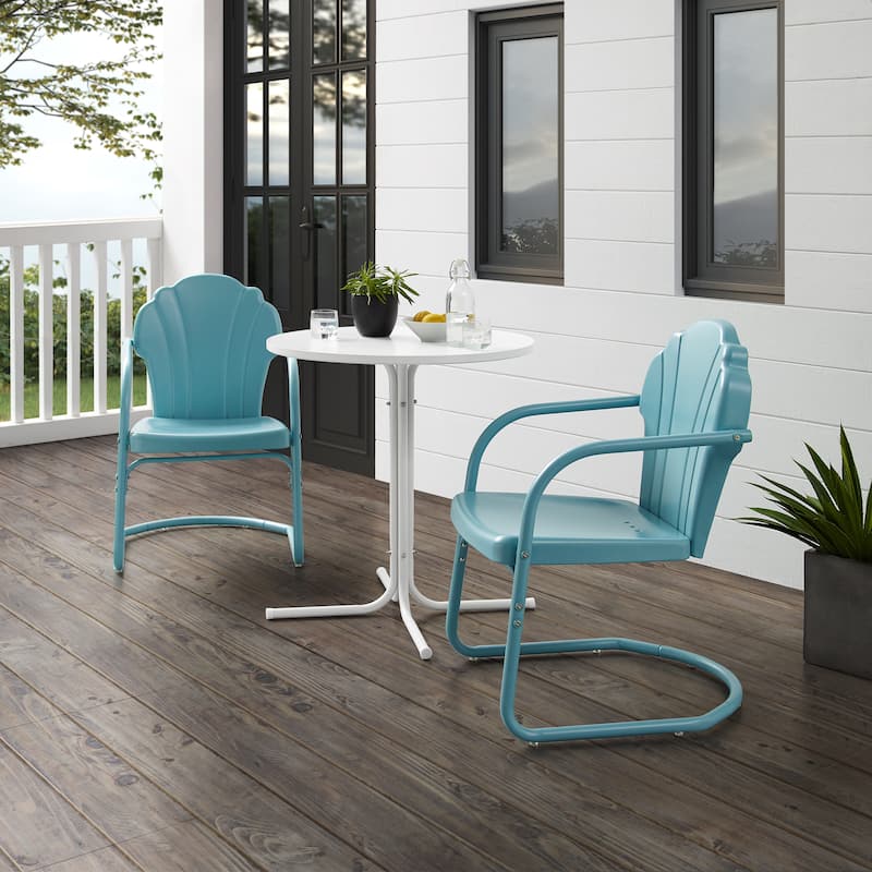 Crosley Tulip 3Pc Outdoor Bistro Set - 98 W x 29 D x 32.88 H - Pastel Blue Satin