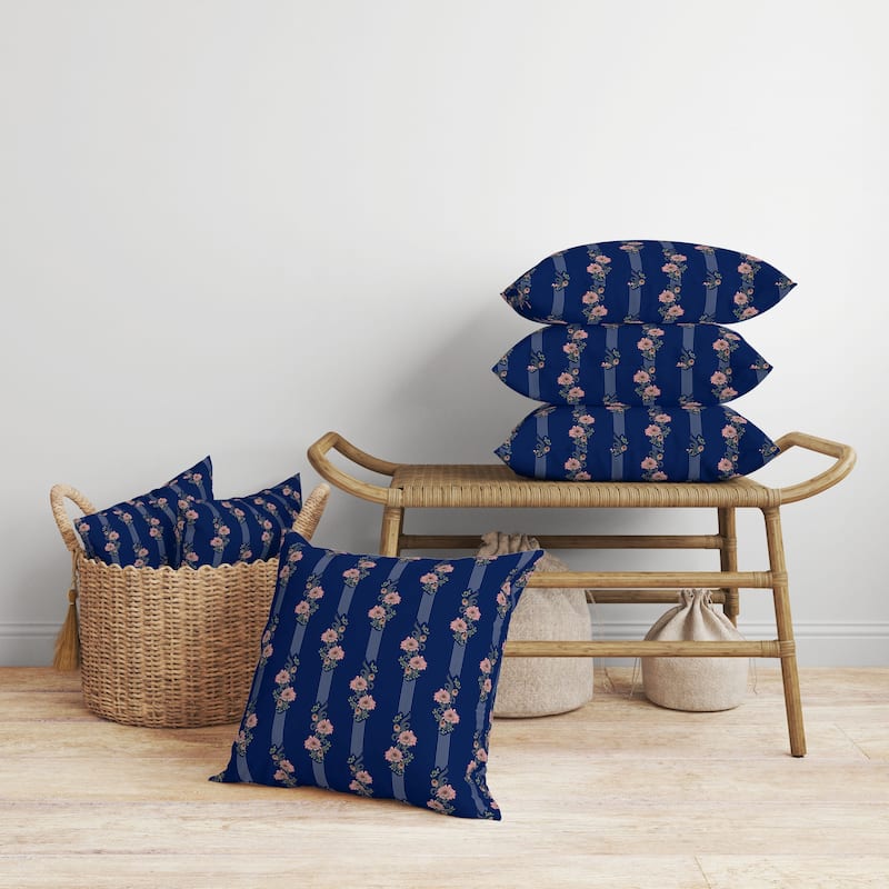 Blue And Pink Floral Luminosity Indoor/Outdoor Throw Pillow Zipper