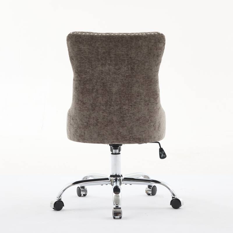 Modern Chenille Upholstered Tufted Button Office Chair with Metal Base, Adjustable Desk Chair Swivel Office Chair, Gray