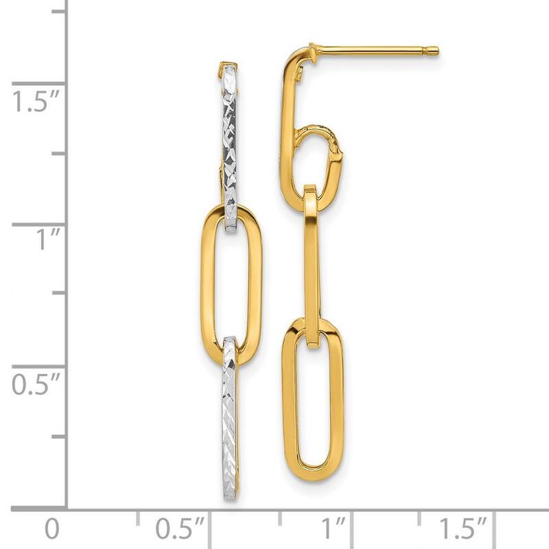 Curata 14k Yellow Gold White Rhodium Polished and Diamond cut Link Guardian Angel Earrings - 38.95x5.5mm