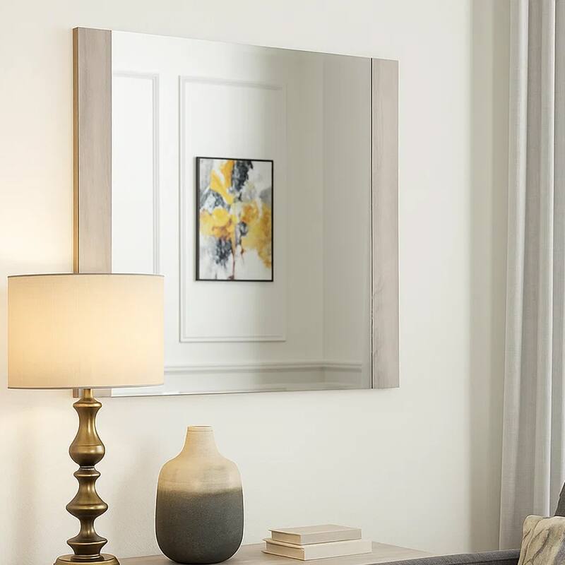 Nomi Dresser Mirror, 44 Inch White Wash Rectangular Wood Frame - White Wash