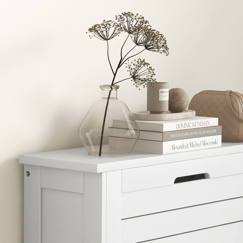 Narrow Shoe Storage Cabinet for Entryway with 3 Flip Drawers - White