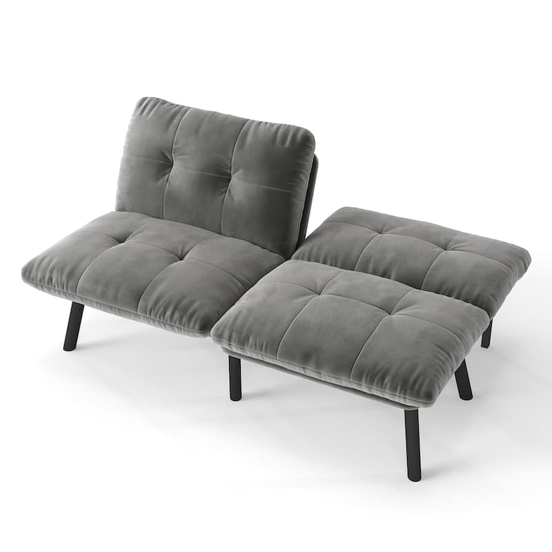2-Seater Velvet Sleeper Sofa with Adjustable Backrest, Lounge Chair Bed with Foam Cushions, Portable Fold Out Chair Bed