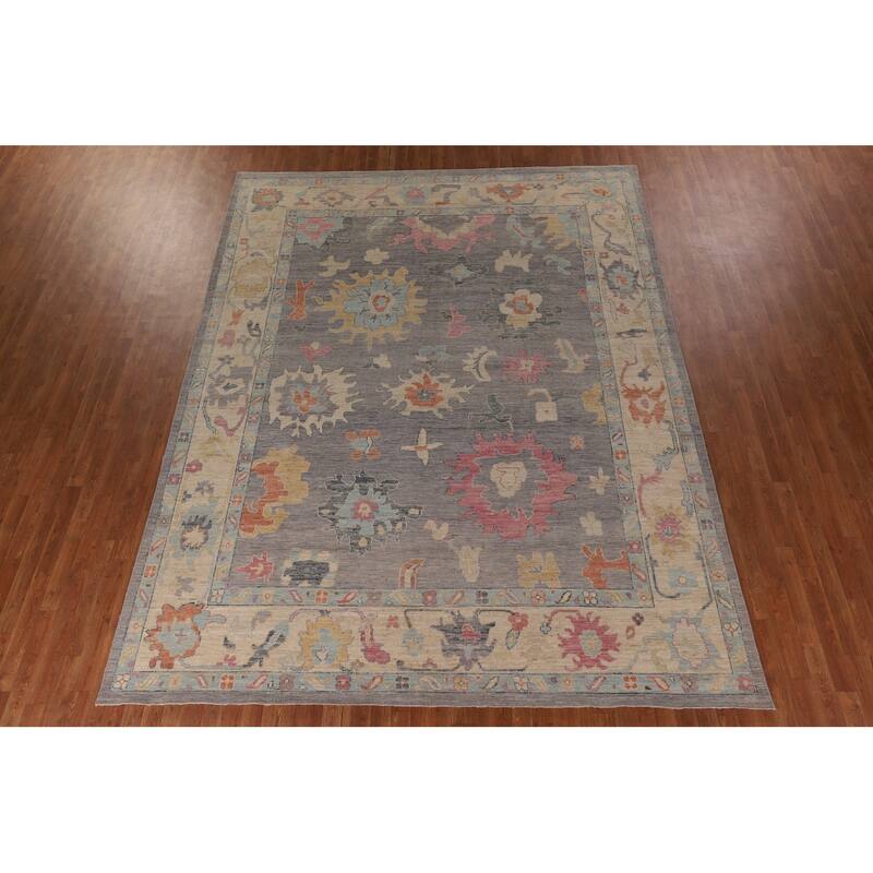 Vegetable Dye Oushak Area Rug Handmade Turkish Wool Carpet - 9'3" x 11'11"