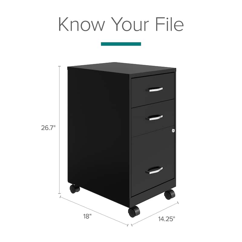 Space Solutions 18"Deep 3 Drawer Mobile Organizer Metal Cabinet, Black