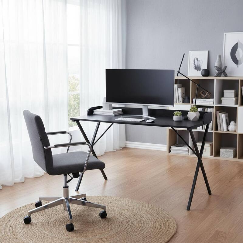 Homy Casa Modern Black Computer Desk, Metal Legs Office Writing Table