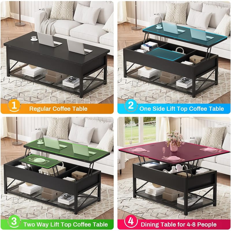 Coffee Table Lift Top 2 Drawers Hidden Compartment for Living Room