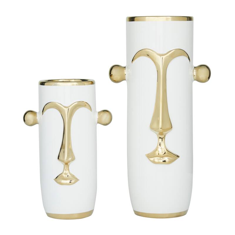 Ceramic Face Vase with Gold Details (Set of 2) - White or Black