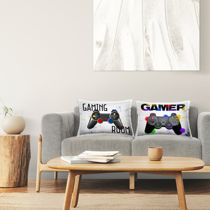 Stupell Modern Gamer Graffiti Phrases Decorative Printed Throw Pillow Design by Kim Allen (Set of 2)
