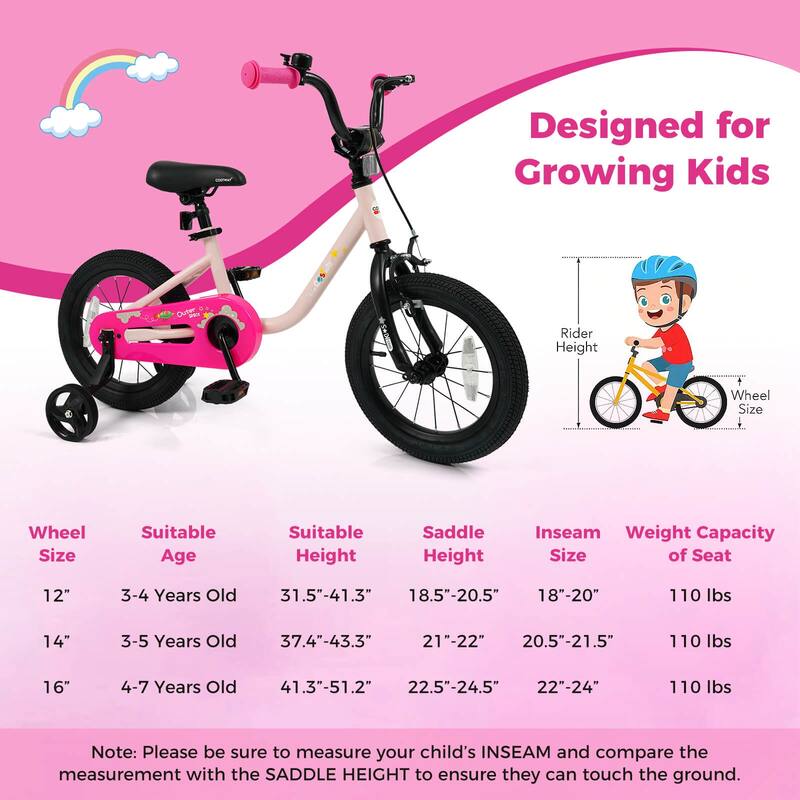 Costway 12-Inch Kids Bicycle with Adjustable Seat Front Handbrake & - See Details