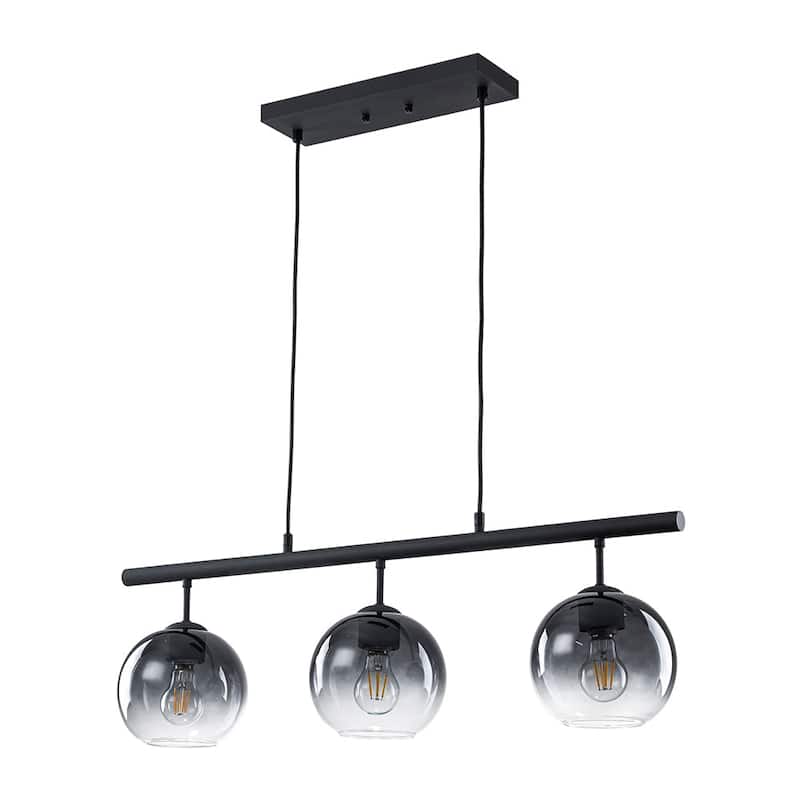 Contemporary 3-Light Gradient Grey Glass Globe Linear Chandelier