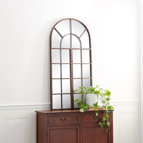 24" x 48" Brown Window Pane Inspired Wall Mirror with Arched Top