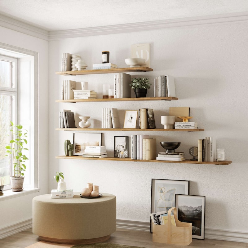 Wallniture PALM 48-60-72-84 inch Long, 9.25" Deep, 1.5" thick Floating Shelf Living Room, Office Shelf, Farmhouse, Burnt, 1 Pc