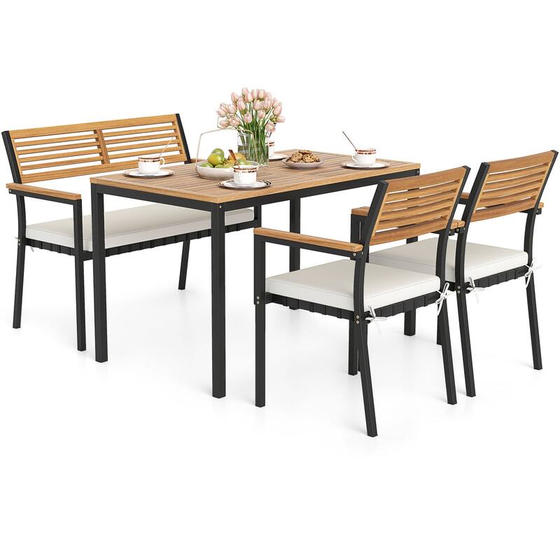 Costway 4 PCS Patio Furniture Set with Acacia Wood & Metal Frame - See Details