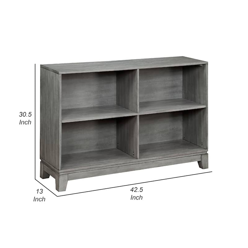 Thiem Cubby Bookcase, 43 Inch Wide 4 Shelves, Rustic Gray Veneer