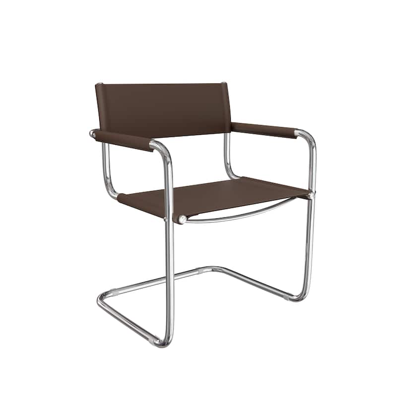 HomeRoots 23" Chocolate and Silver Leather and Stainless Steel Arm Chair - 22.95 in. x 31.30 in. x 23.62 in.