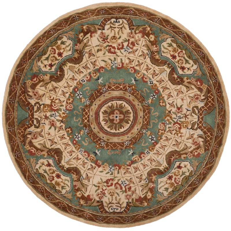 SAFAVIEH Handmade Classic Traiana Traditional Oriental Wool Rug - 3'6" Round - Ivory/Light Blue