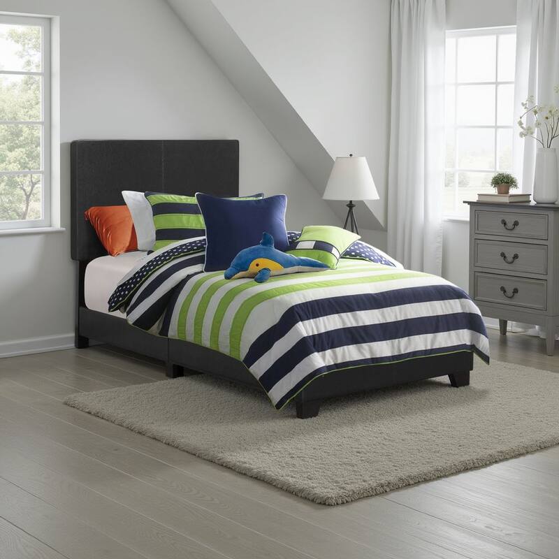 Leather Upholstered Twin Size Platform Bed, Black