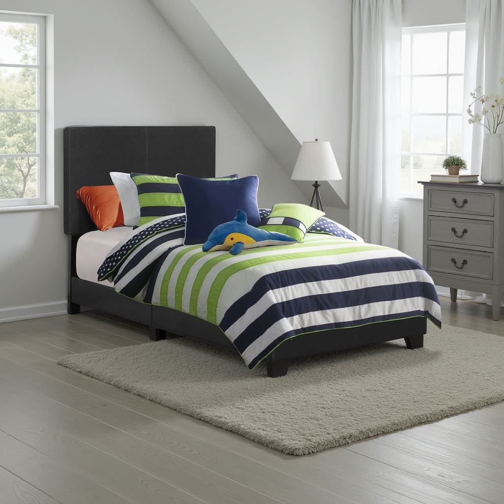 Leather Upholstered Twin Size Platform Bed, Black