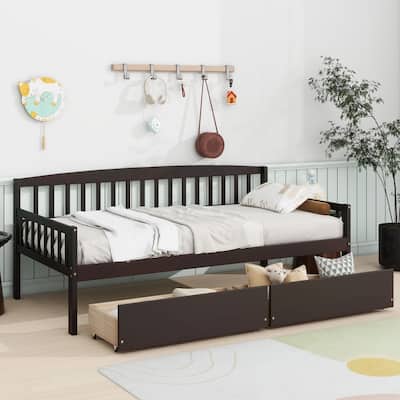 Twin Size Pine Wood Daybed with two Storage Drawers
