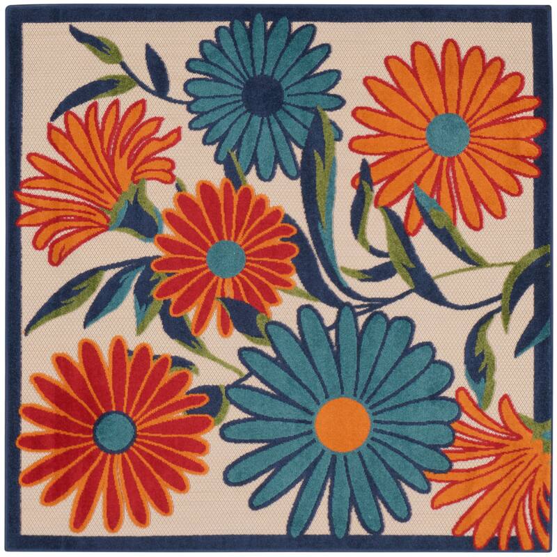 Nourison Alice Indoor/Outdoor Floral Area Rug. - Multicolor - 5'3"x5'3" Square