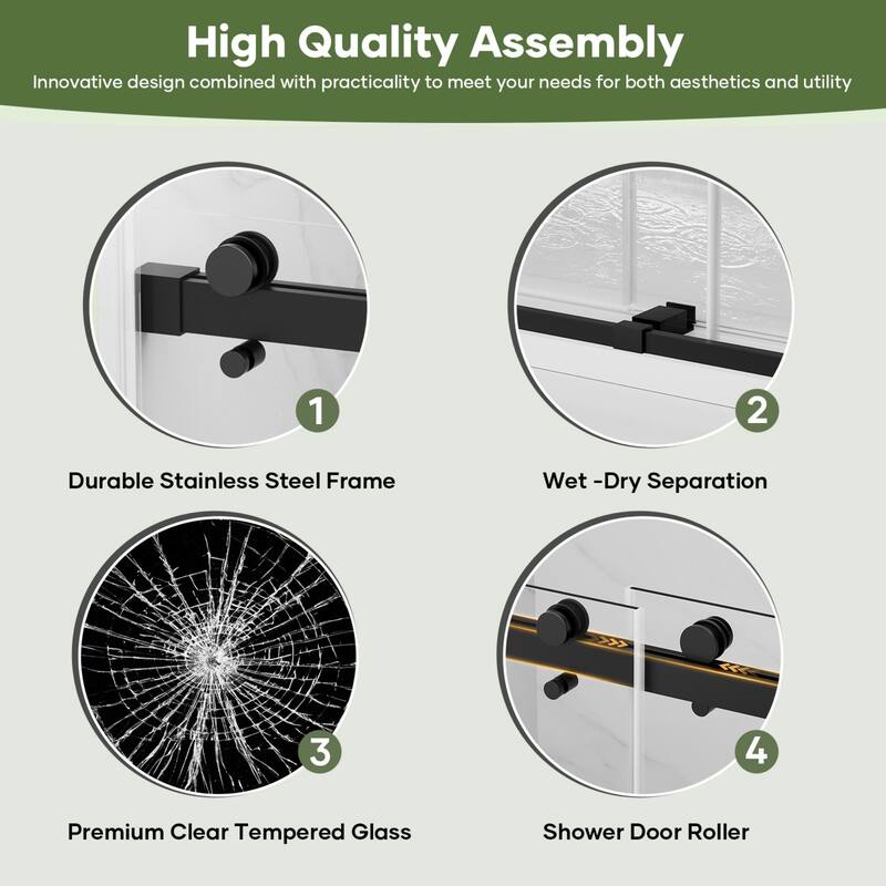 60" W x 74" H Door Double Sliding Frameless Shower Door with 8mm easy clear Tempered Glass