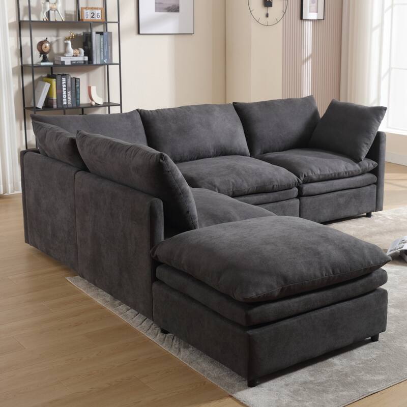 5-Seat Modern U-Shaped Upholstered Sectional Sofa with Chaise Lounge