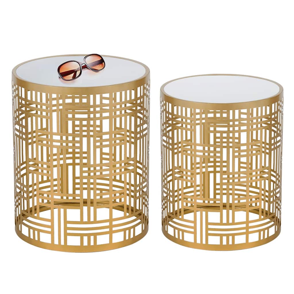 ADECO End Table Gold Accent Side Coffee Nightstand Stool