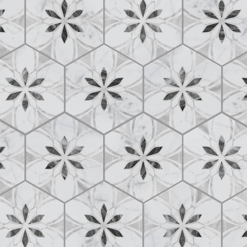 Merola Tile Classico Bardiglio Hex Dahlia Light 7" x 8" Porcelain Floor and Wall Tile