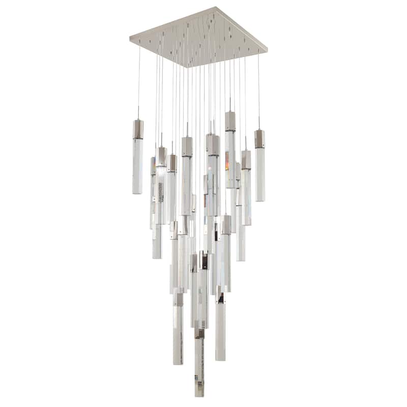 25-Light Chrome Metal Chandelier With Clear Bubble Crystals