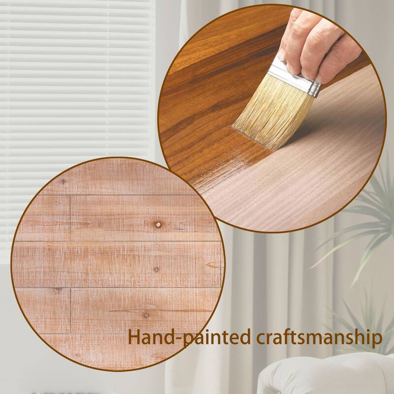 Roomfitters Modern Rustic Rectangular Coffee Table, Unique Stacked Block Base, Natural Wood Grain Finish