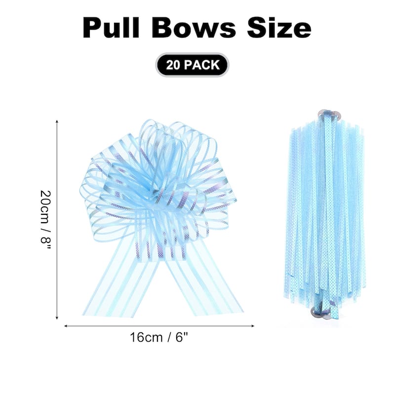 20pcs Pull Bows 6.3 Inch Wide Ribbon Gift Bows for Gift Wrapping - Light Blue