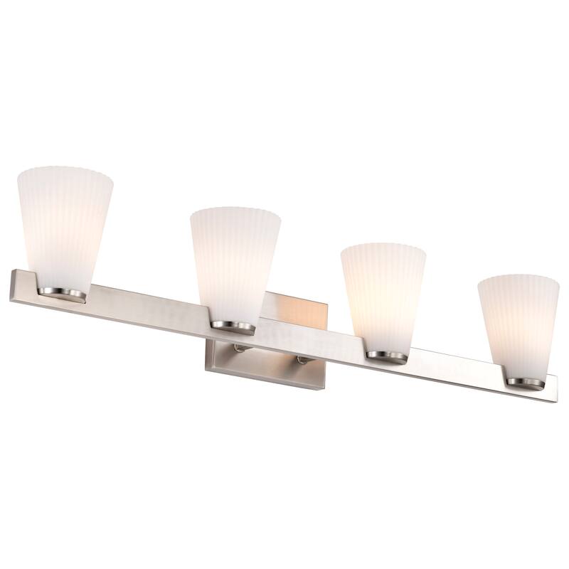 Royale 4 Light Vanity Brushed Nickel Finish Ribbed White Glass - Brushed Nickel