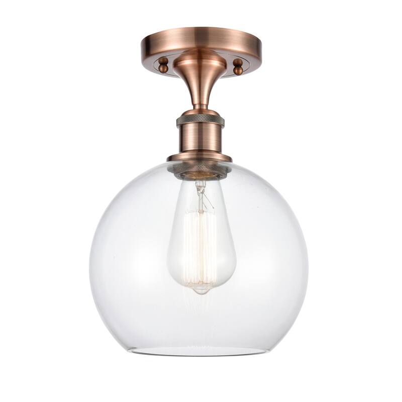 Innovations Lighting Ballston Athens - 1 Light 8" Semi-Flush Mount - Clear/Antique Copper