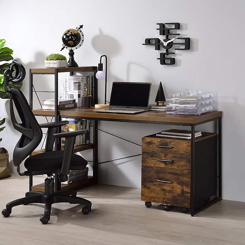 Weathered Oak and Black 1-Drawer File Cabinet