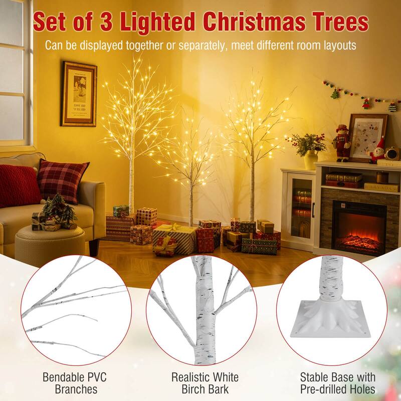 Costway 4’ 5’ 6’ Lighted Birch Tree Set Artificial Christmas Tree with - as pic shows - See Details